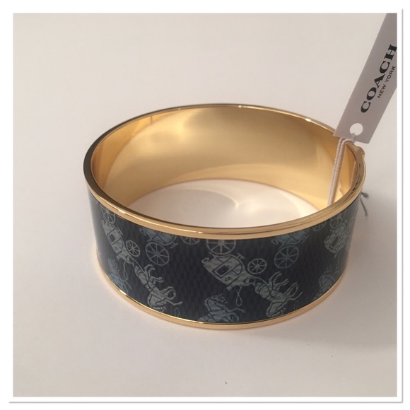 Coach Horse And Carriage Bangle Bracelet Gold/Blue - Picture 2 of 3